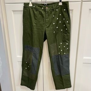 Women’s J Crew Chino pants 14 army green patchwork w/ white flowers straight